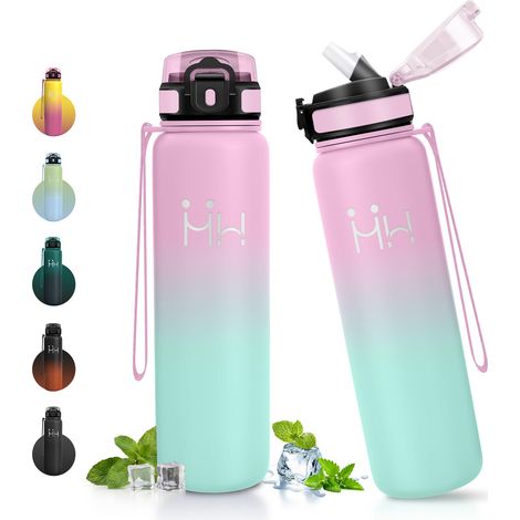 Gourde Inox 1L, Gourde avec Paille, Bouteille Acier Inoxydable, à Double Paroi, Bouteille d'eau pour Bureau, Yoga, Camping, Outdoor (1/5)