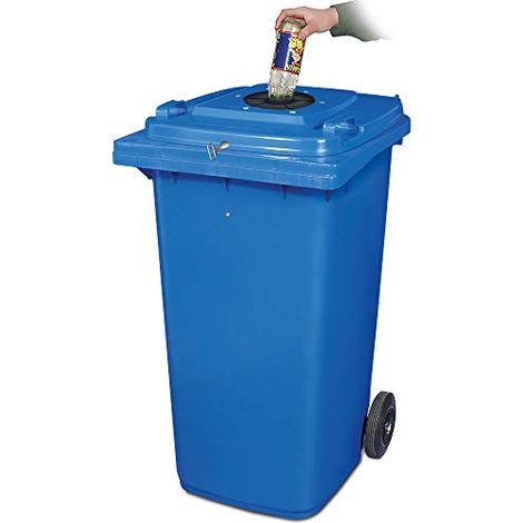 BRB 240 Liter Müllbehälter, Flascheneinwurf mit Gummirosette, abschließbar mit Dreikantschlüssel (blau) (1/2)