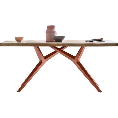 Table de salle à manger industrielle en bois de manguier et métal marron 160 x 90 cm - PANGIVO (1/4)
