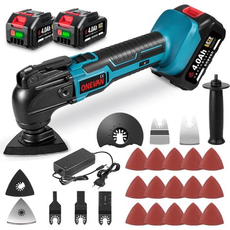 Outil Multifonction Oscillant sans Fil, 2 4.0Ah Batteries, Multitool Oscillant, 4° Angle d'Oscillation & 6 Vitesses 20000 RPM, pour Coupe Ponçage Polissage (Bleu) Bleu - (1/5)