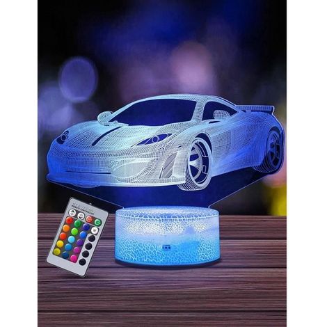 Lumière de nuit de voiture de course pour les enfants, lampe de nuit Illusion 3D, 16 couleurs