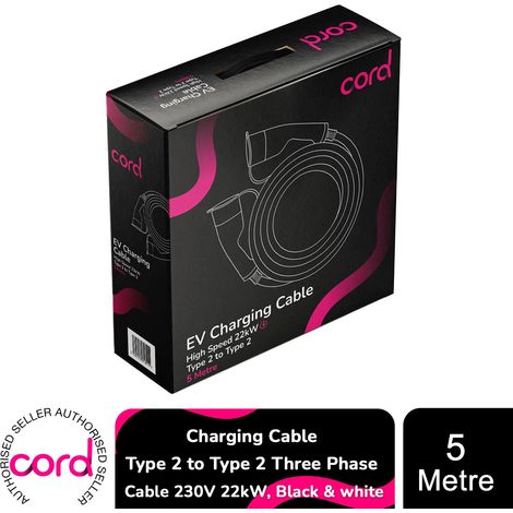 Cord EV Charging Cable Type 2 to Type 2 Three Phase Cable 230v 22kw, 5 Metre (1/5)