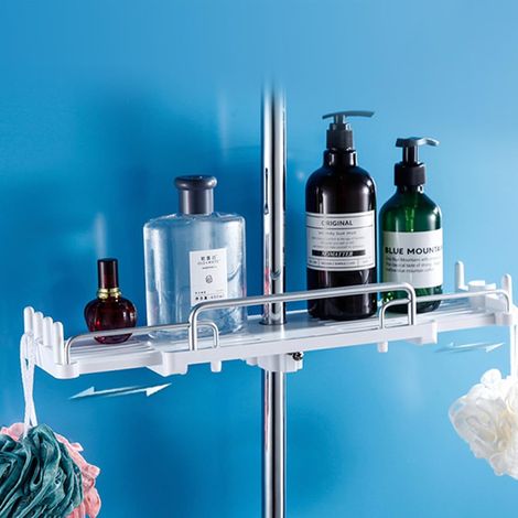 JSSEVN - Bathroom Shelf No Need to Drill Holes Adjustable Length Bathroom Shelf ABS Material Quick Drain Storage Shelf (Black) (1/5)