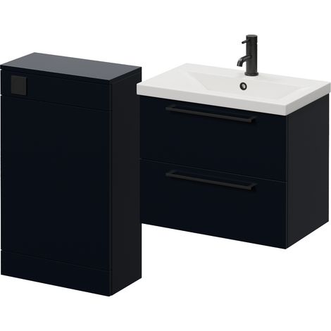 Napoli 390 Deep Blue 1100mm Wall Mounted 2 Drawer Vanity Unit and Toilet Suite with Glide Basin - 1100mm - Matt Black 320mm HandleWithout Kingston Toilet Pan