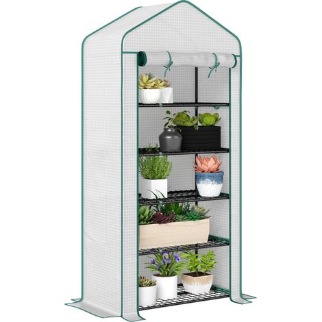 Serre de jardin Serre 5 niveaux avec 1 porte enroulable, Bâche en PE Renforcée Résistante dim. 90L x 49l x 193H cm (1/5)