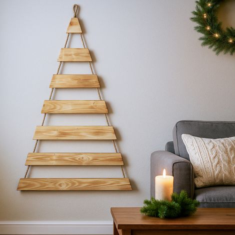 Weihnachtsbaum Adventskalender mit 24 Plätzen in geflammt Deko-Holzleiter in Weihnachtsbaum-Form zum Aufhängen Tannenbaum Leiter (1/5)