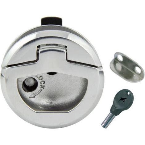 Poignée de coffre ronde encastrée avec serrure Diam. 57 mm inox A4 (1/4)