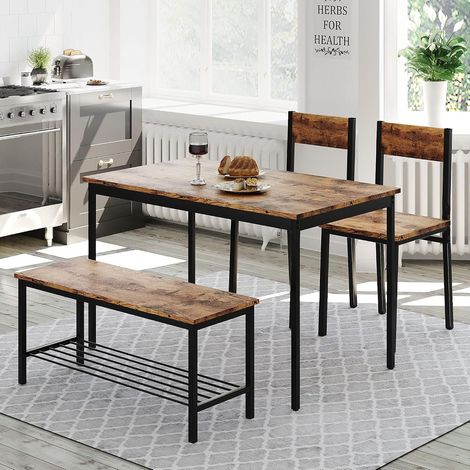 Dining table, chairs and benches set with 4 retro industrial style steel frames (UK only) (1/5)