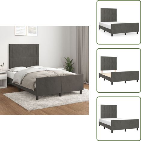 The Living Store Cadre de lit sans matelas gris foncé 120x190 cm velours - Cadre De Lit - Lit Double - Lit Avec Têted'appui - Tête De Lit - Velours