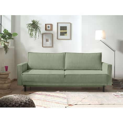Charlie – 3-sitzer sofa mit schlaffunktion und bettkasten – aus cord - salbeigrün (1/5)