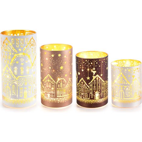 Lampade Natalizie Cilindriche in Vetro Chiaro con LED FERCOLOR - Set 4 Pezzi (1/3)