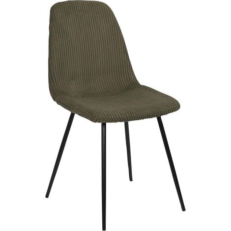Chaise en Velours Côtelé Vert et Piètement en Métal Noir - Chaise de Salon, Salle à Manger - Livraison gratuite