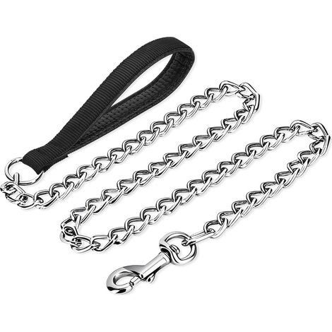 Laisse pour chien - Chaîne pour chien - Chaîne en métal de 120 cm avec poignée rembourrée - Résistante aux morsures et robuste pour chiens de toutes tailles - Dimensions : 120 x 0,3 cm - Couleur : Noi (1/5)