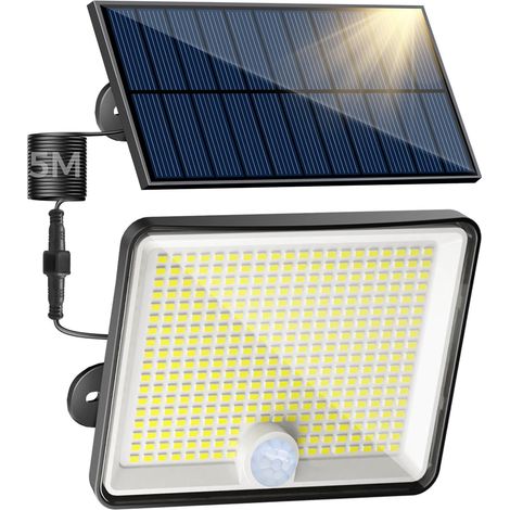 Lampe Solaire Extérieur Détecteur de Mouvement, 348LED/ 3 Modes/Lumiere Solaire Jardin, Étanche IP65 eclairage Solaire avec Câble de 5M pour Garage Cour Allée (1/5)