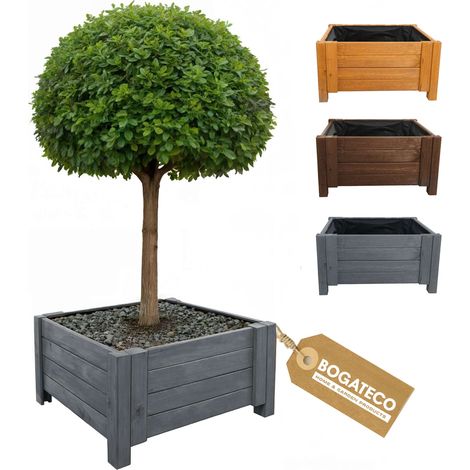 Jardinière Haute Bois Bogateco 50x50x30 cm Géotextile Anthracite (1/5)