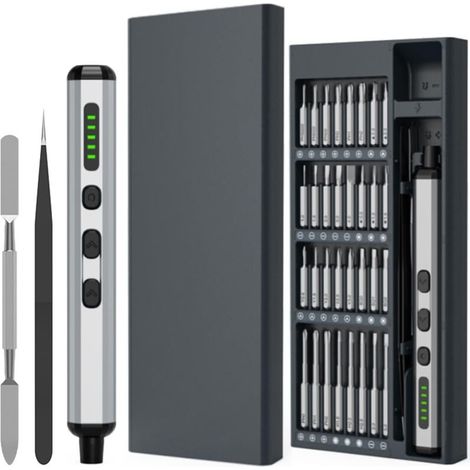 Mini cacciavite elettrico di precisione 68 in 1, 200 giri/min, con 68 punte da trapano, leva, luce LED e pinzette, kit di cacciaviti di precisione per la costruzione di PC (1/4)