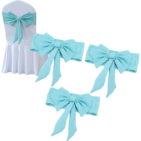 Lot de 10 nœuds de chaise élastiques bleus, décoratifs et universels pour mariages, cérémonies, réceptions et banquets. (1/5)