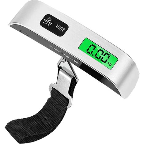 Báscula de equipaje compacta de hasta 50 kg con pantalla LCD, precisa, ideal para viajes, pequeña, con correa y alimentada por batería (wagPRO-H50E). (1/5)