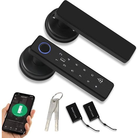 Serrures de porte intelligentes avec boutons, serrures numériques d'entrée sans clé avec poignées, serrures externes à empreintes digitales, loquets de porte électroniques avec claviers, poignées de