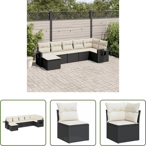 vidaXL Meubles extérieurs - Salon de jardin 7 pcs avec coussins noir résine tressée (1/5)