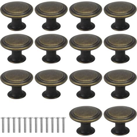 16 pièces de poignées de tiroir vintage 29mm poignées de tiroir en bronze rondes poignées d'armoire en laiton poignées de porte table de chevet poignées de meubles avec vis (1/5)