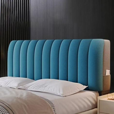 Couverture De Tête De Lit,22070cm Velours Tissu Extensible Matelassé Épaissir,Anti-poussière Lavable Housse De Protection -bleu (1/5)