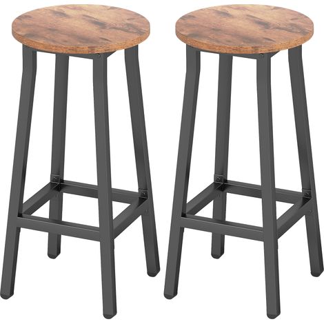 Bar Stools Set of 2 Breakfast Bar Stools Footrest, Industrial Round, 32 x 32 x 65 cm, Rustic Brown (1/5)