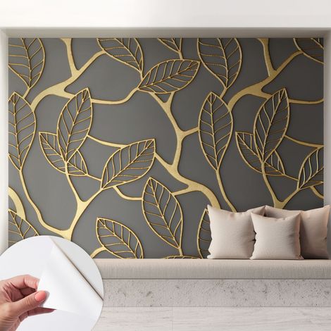 Papier peint autocollant adhésif avec imprimé motifs uniques apparence moderne Feuilles élégantes 208x146 cm (1/5)
