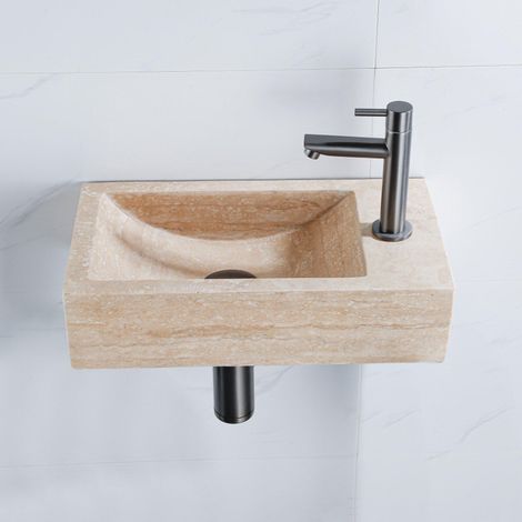 FugaFlow Eccelente Pietra Ensemble de fontaine - 40x22x10cm - trou de robinet à droite - robinet de fontaine brossé gunmetal PVD - bouchon de vidange (1/5)