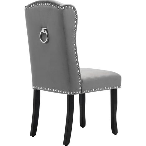 Chaise de salle à manger en velours gris avec pieds en chêne, lot de 2 (1/5)