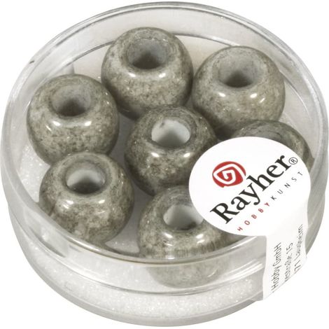 RAYHER - 3 PEZZI - PERLINE IN VETRO OPACO CON FORO GRANDE Ø12MM L.5 MM - COLORE ANTRACITE