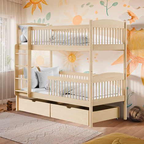 Letto a castello 90x200 rete a doghe e cassetti inclusi Ioana Legno (1/3)
