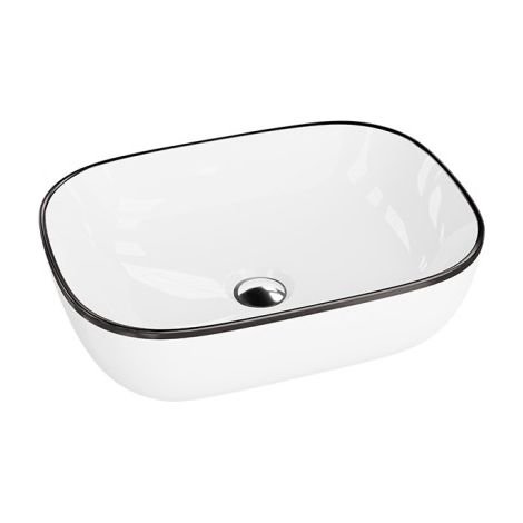 LAVITA Aufsatzwaschtisch Costa Black Line Aufsatzwaschbecken Rechteckig Waschbecken ohne Überlauf und Hahnloch Aus hochwertigem Porzellan Waschtisch 46x32,5x13,5 cm Weiß/Schwarz (1/5)