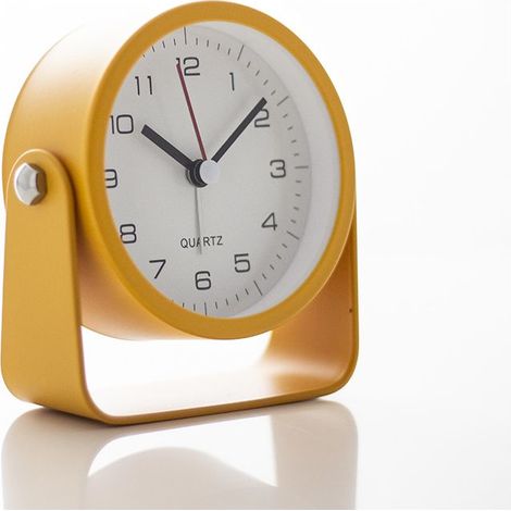Petite horloge analogique – Réveil en métal orange – Fonctionne à piles –