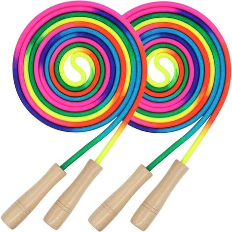 Corde à sauter de 5 m de long,lot de 2 cordes à sauter,corde à sauter multi-personnes avec poignée en bois,convient aux enfants et aux adultes (1/5)