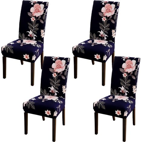 Lot de 4 housses de chaise élastiques amovibles, lavables, protection de siège pour salle à manger, adaptées pour hôtel, restaurant, cuisine, fête de mariage (motif youth/4 pièces) (1/5)