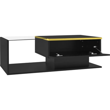 Schwarzer Hochglanz-Couchtisch 100 cm mit gehärtetem Glas und LED (1/5)