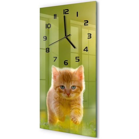 Horloge Murale Rectangulaire Verticale Sans Tic-Tac Design Contemporain Chat roux 30x60 cm (1/5)