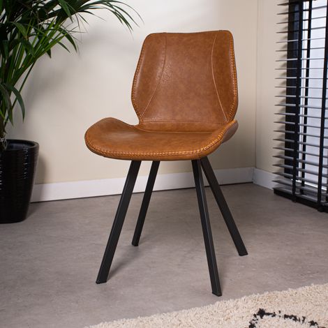 Chaise de salle à manger industrielle Cognac Barry en simili cuir (1/5)