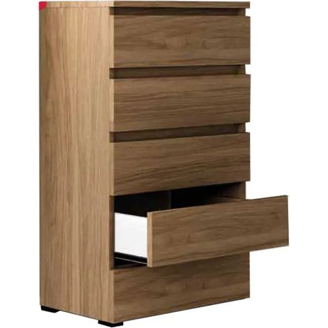 Cómoda de madera nobilitada con 5 cajones 127x75x40 cm en acabado noce natural