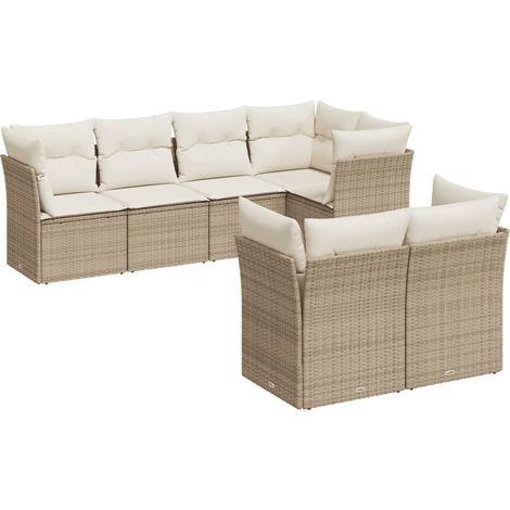 vidaXL Salon de jardin avec coussins 7 pcs beige résine tressée (1/3)