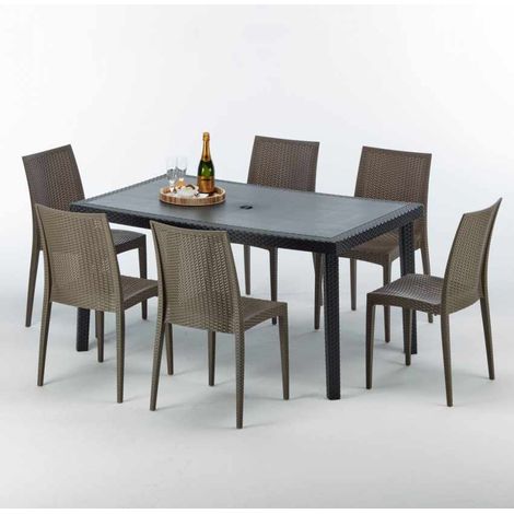 Mesa Rectangular Negra 150x90 cm y 6 Sillas De Colores Enjoy