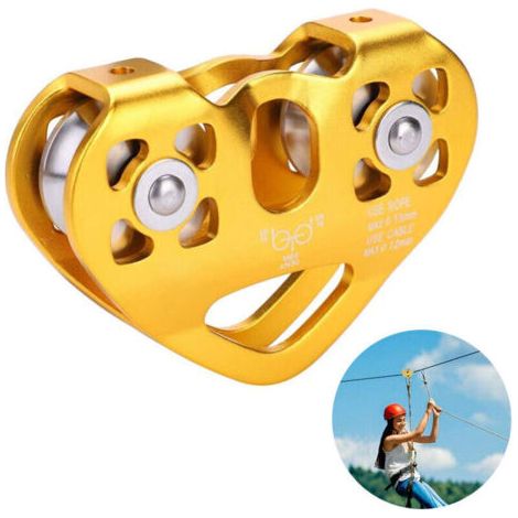 Poulie Tandem Speed ​​Double Trolley Sauvetage Escalade Double Poulie avec Roulement à Billes Rock/ Simple Poulie Aluminium Fixe Eye Escalade Poulie, or