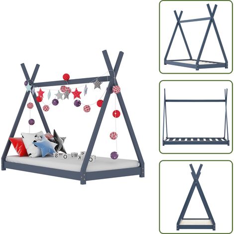 The Living Store Cadre de lit d'enfant Gris Bois de pin massif 70x140 cm - Lit Bébé - Lit Enfant - Tipi Enfant - Lit Design - Mobilier Enfant