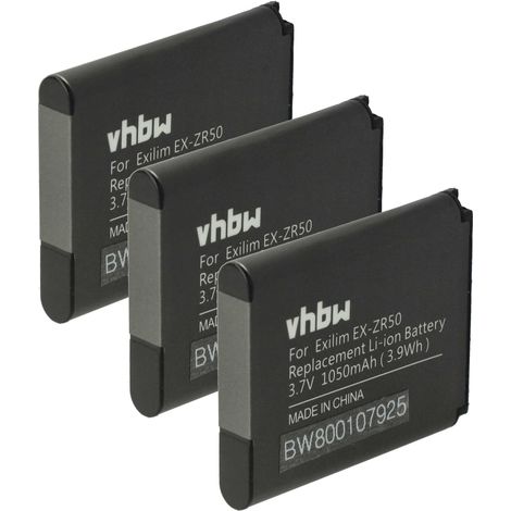 vhbw 3x Akku kompatibel mit Casio Exilim EX-ZR50 Kamera (1050 mAh, 3,7 V, Li-Ion) (1/5)