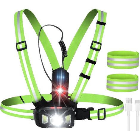 Lampe de course avec réflecteurs, lampe de poitrine avec bande réfléchissante, rechargeable par USB pour le jogging, angle d'éclairage réglable, lampe de course étanche IPX65 pour le jogging (1/5)