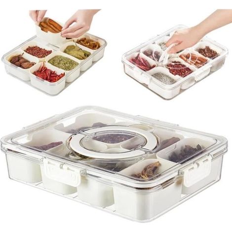 Plat de fruits,Plateau de service divisé avec poignée,contenants de Rangement à épices avec Couvercle,pour Noix,biscuits,fruits (1/4)