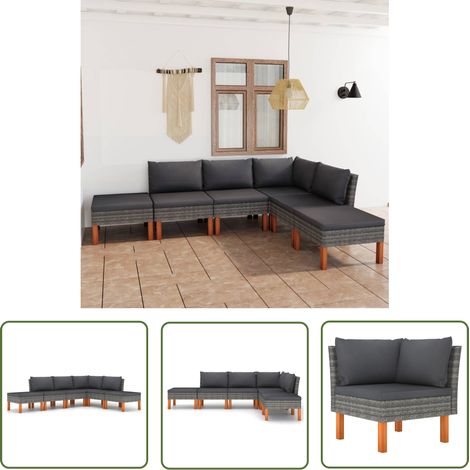 Salon de jardin 6 pcs Ensemble Table et Chaise de Jardin - avec coussins Résine tressée Gris BV908223 - BonneVie (1/5)