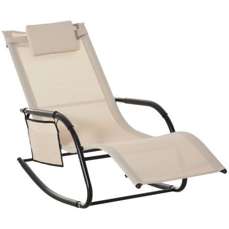 Outsunny Schaukelstuhl Schwingsessel Gartenstuhl Schaukelliege Metall Mesh Beige 150x62x88cm für entspannende Stunden im Freien