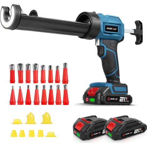 Pistolet à silicone 18V ,4 vitesses avec LED,pour joint de carrelage，Sceller, Étanchéifier - avec deux batteries de 2,0 Ah et 25 accessoires